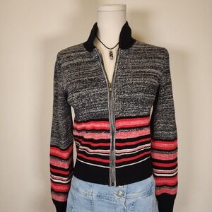 BDG Urban Outfitters Women's Medium Knit Zip Up‎ Cardigan Red Black Stripe